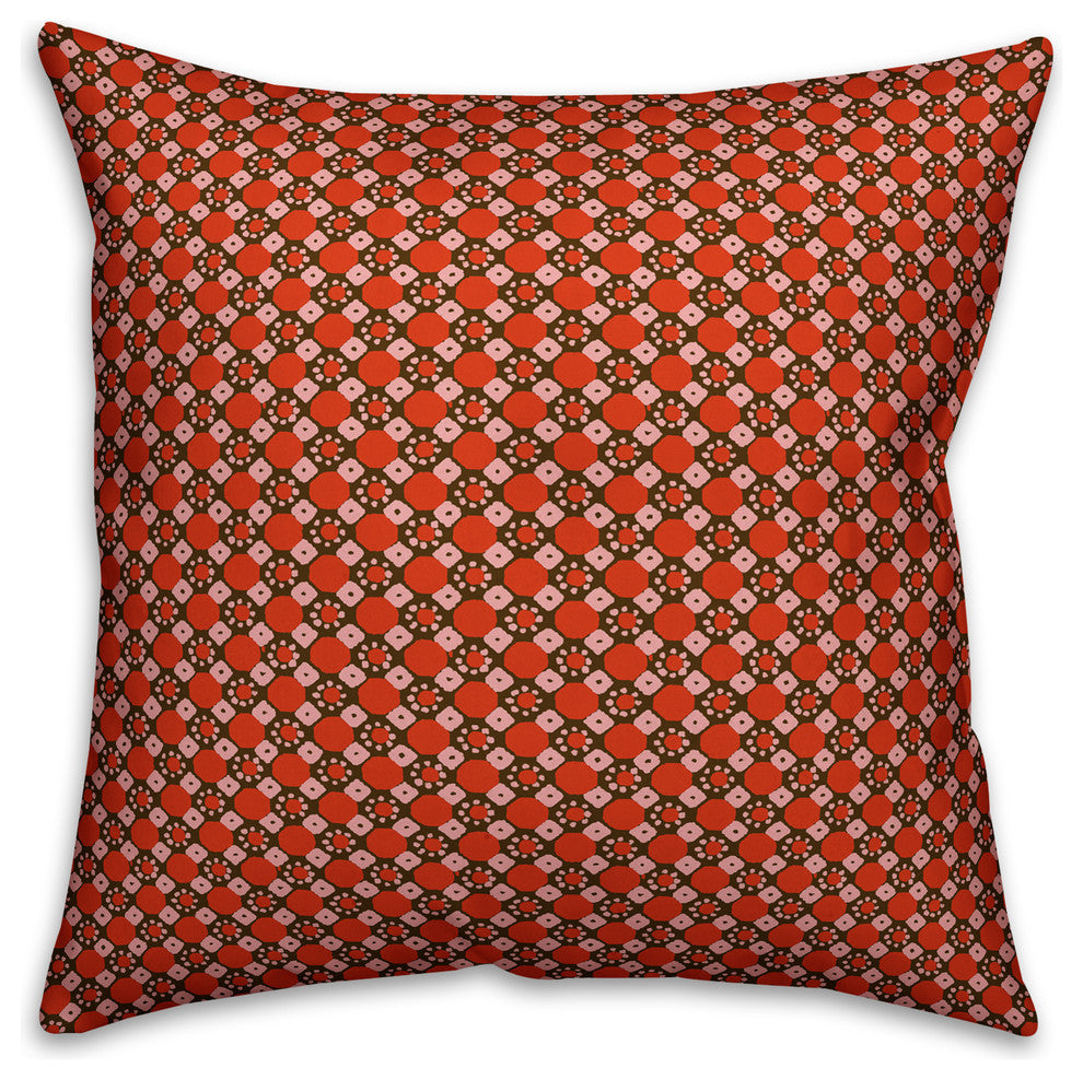 Folk Geometric Pattern, Red Throw Pillow, 20"x20"