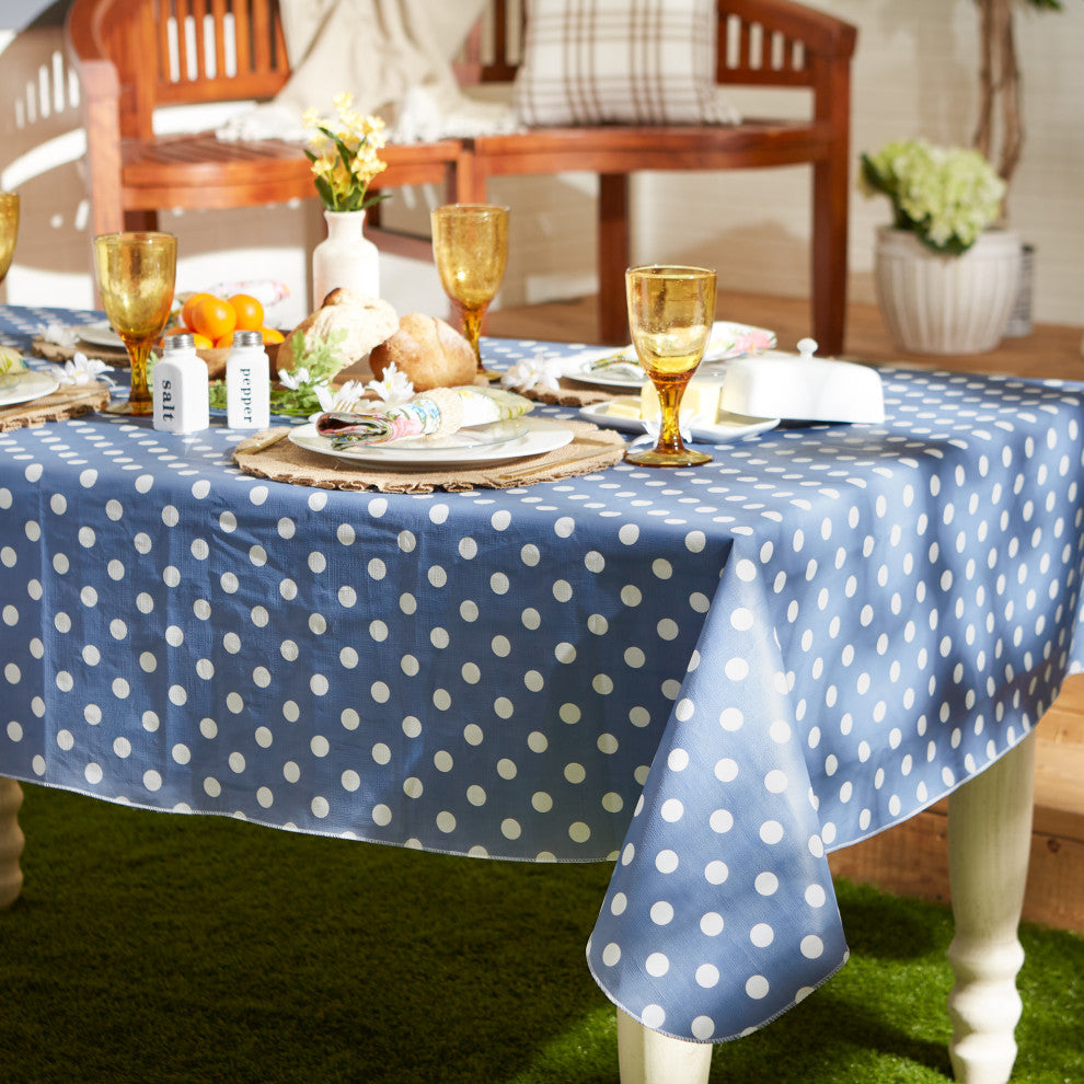 Stonewash Blue Polka Dot Vinyl Tablecloth 60x102