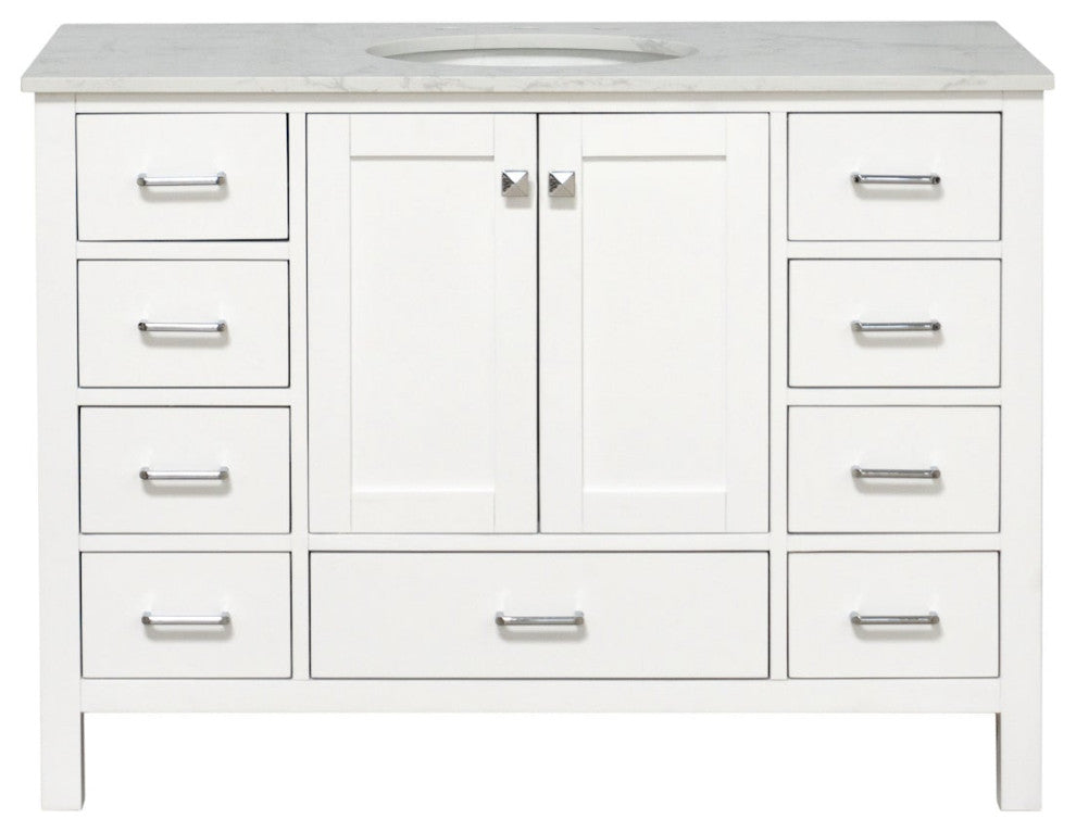 Kitchen Bath Collection Horizon 48" Bathroom Vanity, White, Engineered Carrara