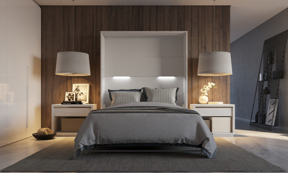 INVENTO Vertical Murphy Bed with LED and Mattress 63x78.7", White/Gray