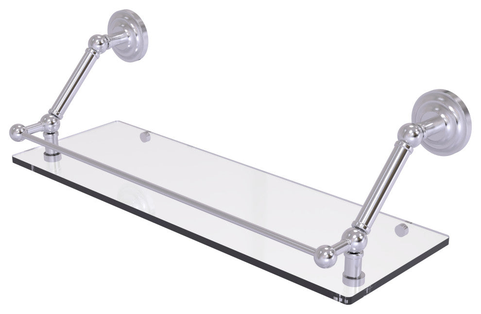 Prestige Que New 24" Floating Glass Shelf with Gallery Rail, Satin Chrome