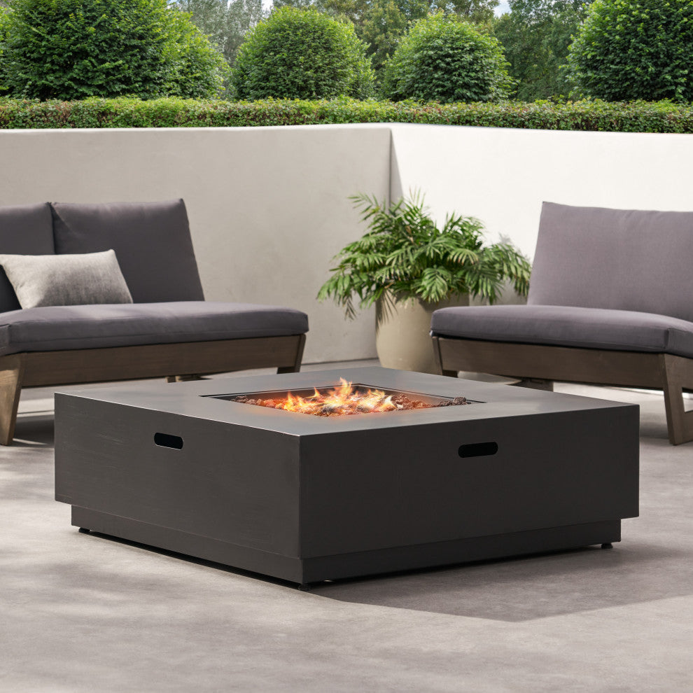 Jasmine Outdoor 50,000 BTU Square Fire Pit, No Tank Holder, Dark Gray