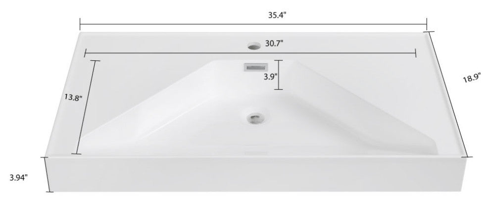 35" Solid Surface Resin Streamline K-1803-35 Vanity Top