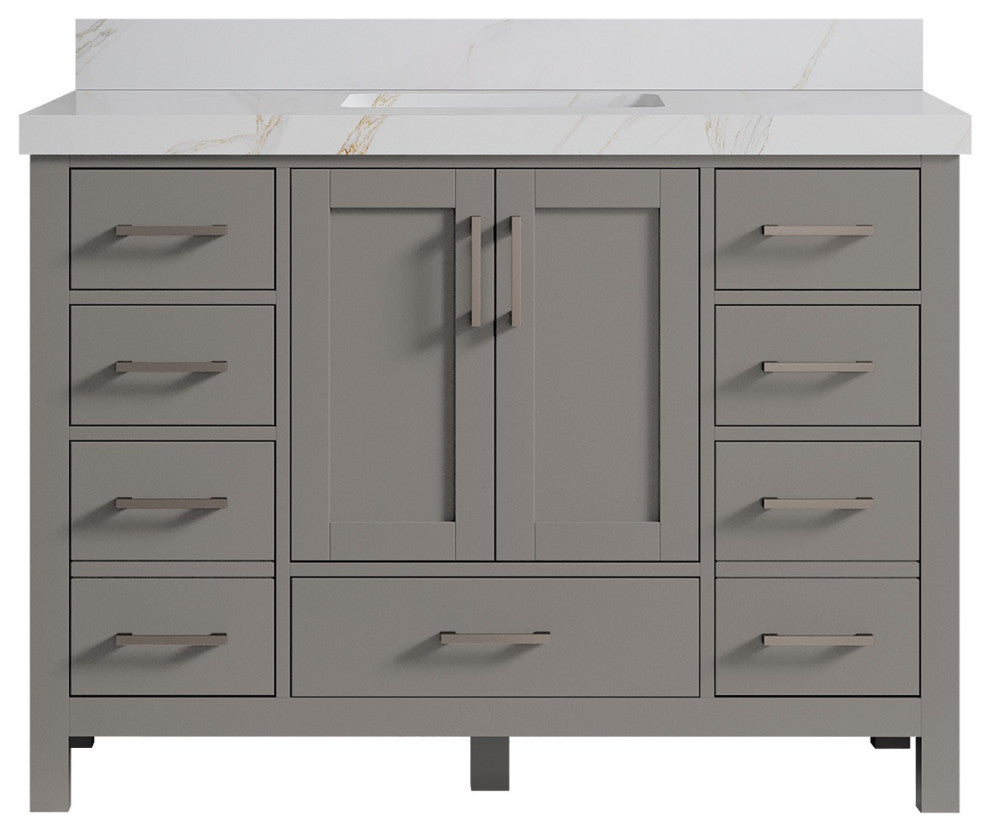 Malibu 48 Single Sink Bath Vanity in Elephant Skin Gray 2" Calacatta Sienna