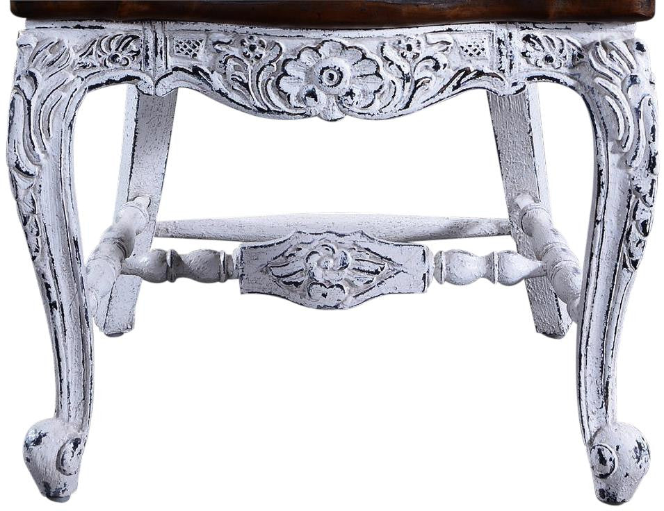Side Chair Dining French Country Farmhouse White Wood, Floral Carved