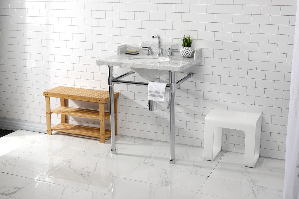 Kingston Brass LMS30M81ST 30" Carrara Marble Console Sink, Legs