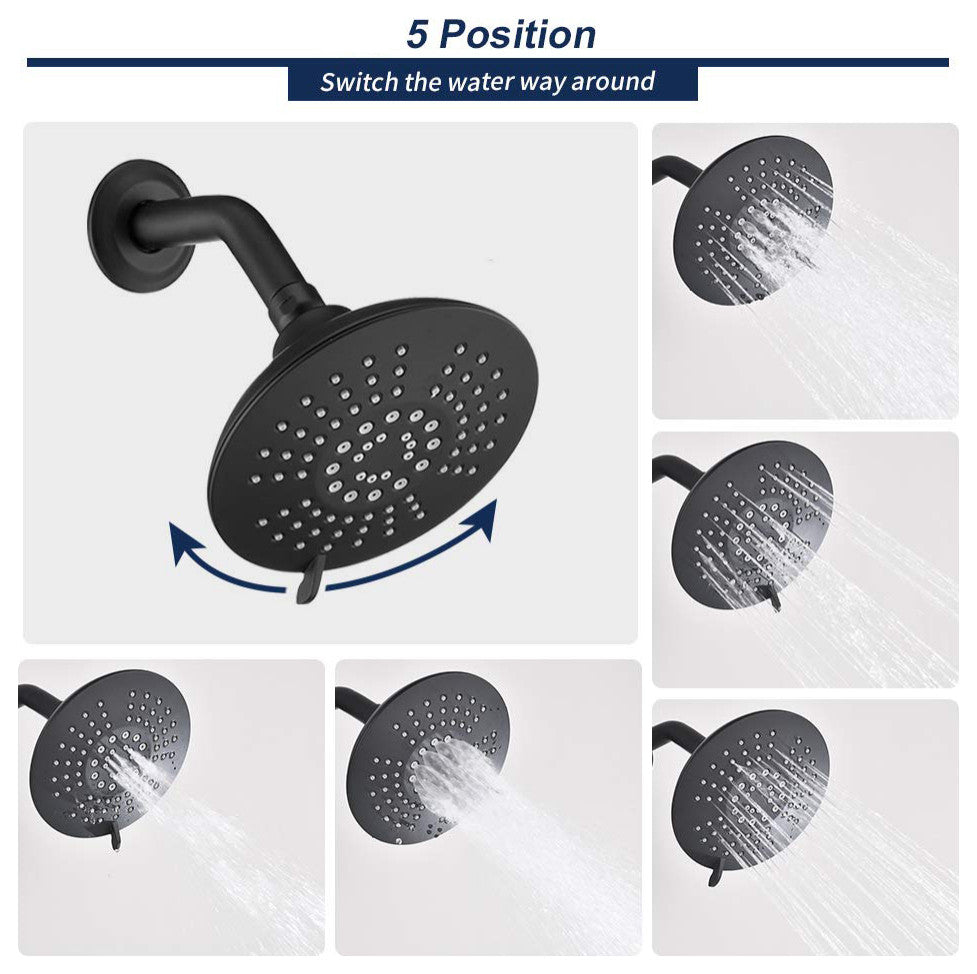 Tub and Shower Faucet Set With 5-Function Spray Head, Valve Included, Matte Blac