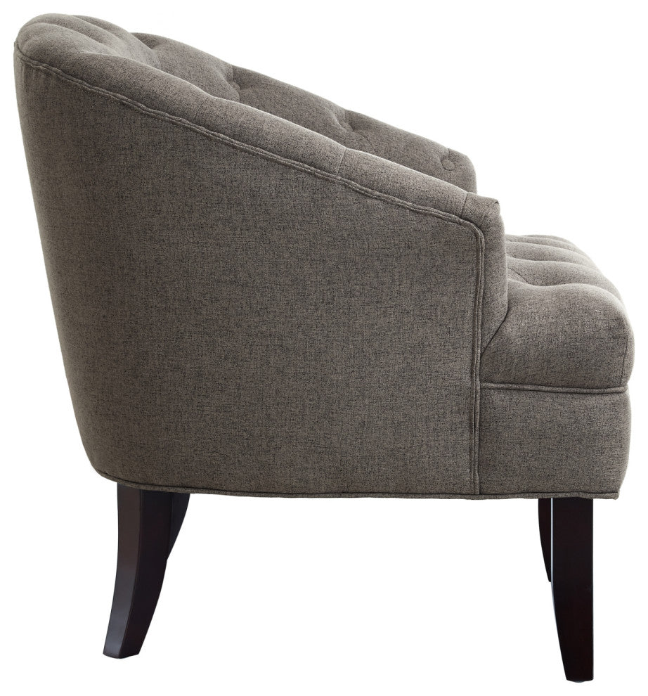 Rocco Linen Barrel Diamond Tufted Accent Chair, Charcoal