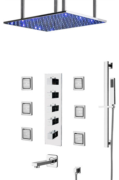 Ardea 24" LED Rainfall Shower System, Handheld Shower, and 6 Body Jets, Chrome