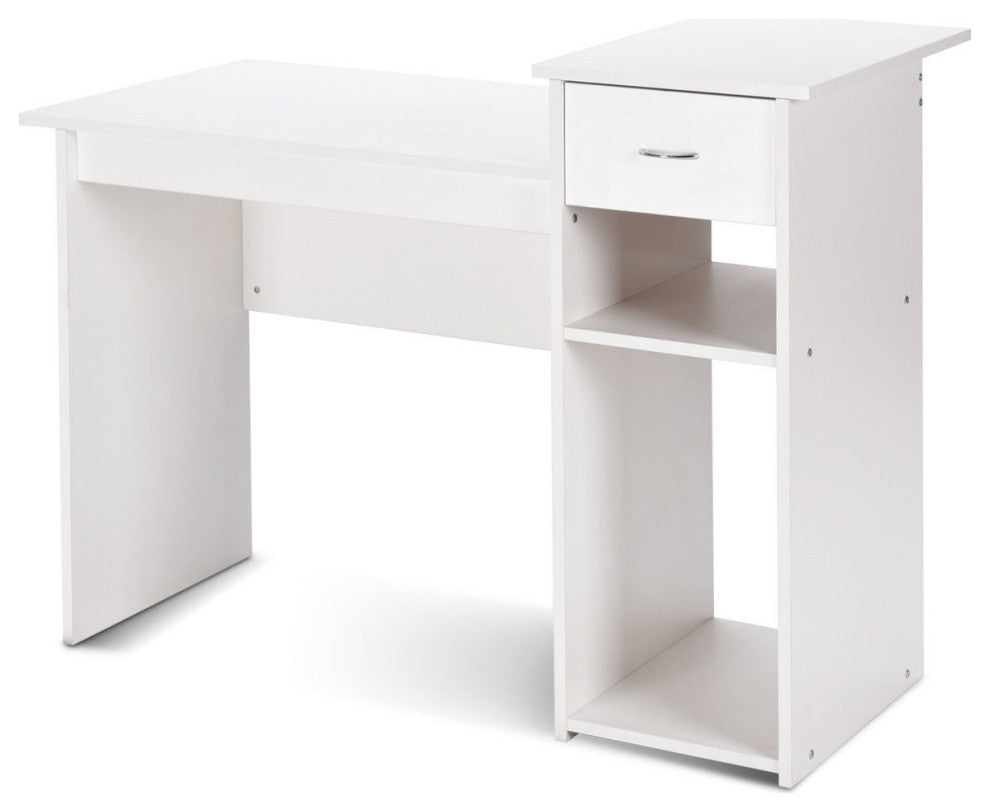 Costway Computer Desk PC Laptop Table w/Drawer & Shelf Home Office Furni White
