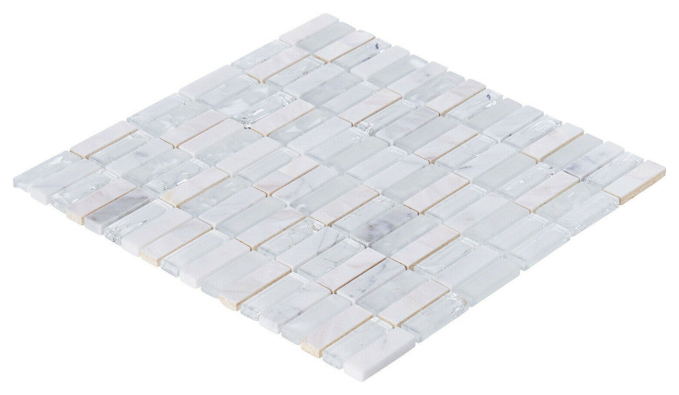 Modket White Crackle Glass Mother of Pearl Shell Stone Mosaic Backsplash TDH8MDR