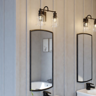 Northbrook 16" 2-Light Traditional Black Bathroom Vanity Fixture, Glass Shade, 2-Light