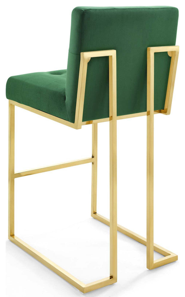 Bar Stool Chair Barstool, Set of 2, Velvet, Metal, Gold Green, Modern, Bar Pub