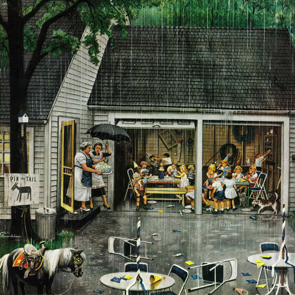 "Rain-out Birthday Party" Print on Canvas by Stevan Dohanos