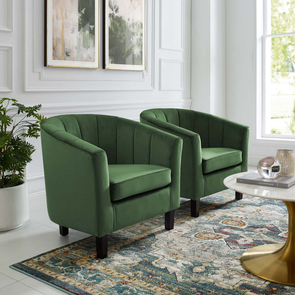 Tufted Armchair Accent Chair, Set of 2, Velvet, Green, Modern, Lounge