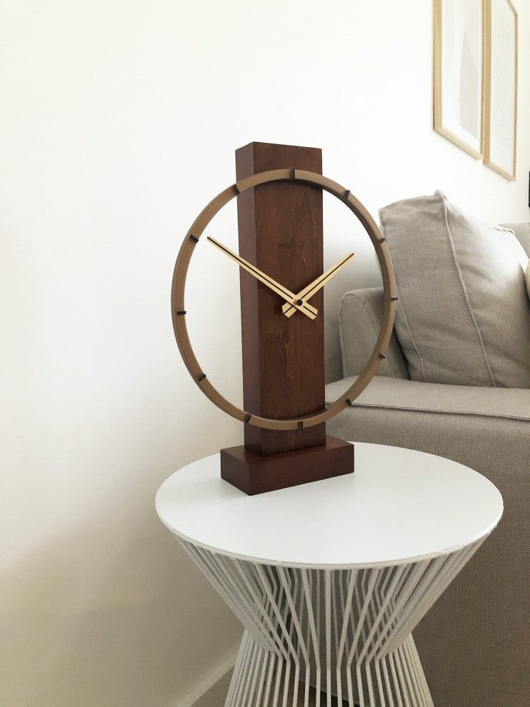 Carl Wooden Table or Wall Clock, 14x10", Brown