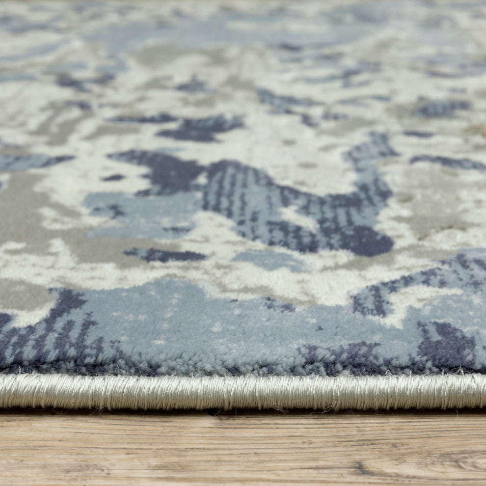 Emery Marble Grey/Blue Indoor Area Rug, 2'3" x 7'6"