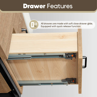 Alistair Vanity, North American Oak, Matte Black Hardware, 60" Single Sink, With Mirror