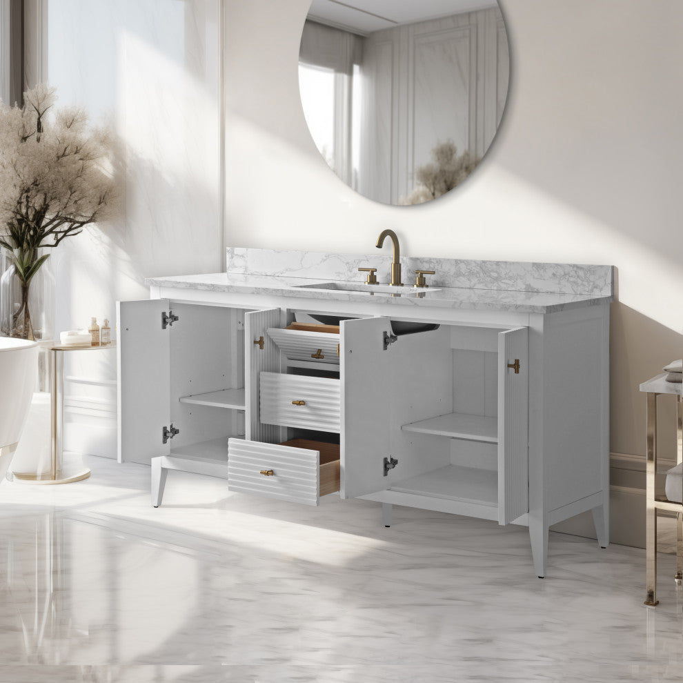 Vanity Art Freestanding Vanity, White, 60", Single Sink, Golden Brushed