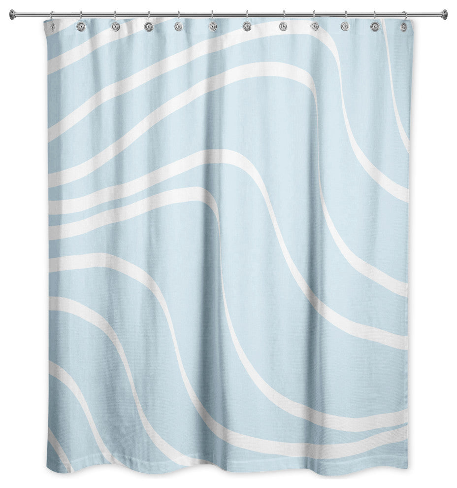 Blue Wavy Lines 71x74 Shower Curtain