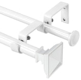 Square Urn Adjustable Double Curtain Rod Set, 5/8", White, 48"-84"