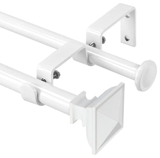 Square Urn Adjustable Double Curtain Rod Set, 5/8", White, 48"-84"