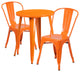 24'' Round Orange Metal Indoor-Outdoor Table Set With 2 Cafe Chairs