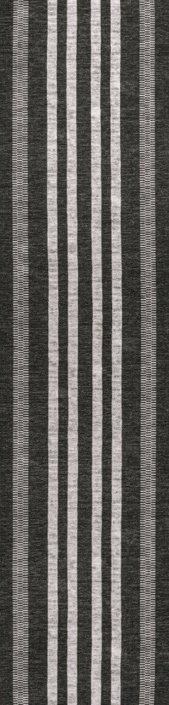 Vichy Geometric Striped Machine-Washable Area Rug, Black/Ivory, 2x8