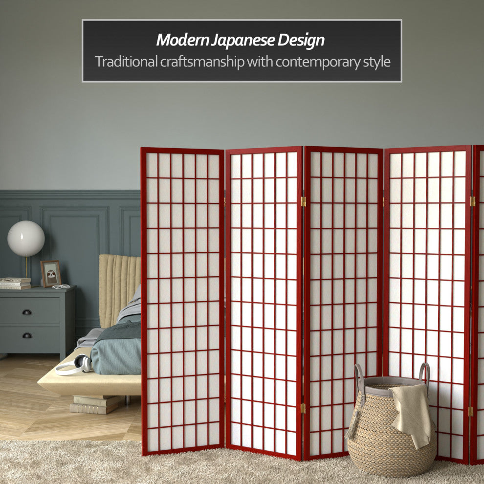 5' Tall Window Pane Shoji Screen, Rosewood, 8 Panels
