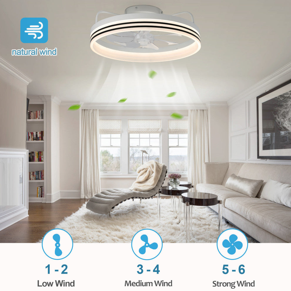 20" Smart App Remote Control Flush Mount Ceiling Fan with Lights for Bedroom, White