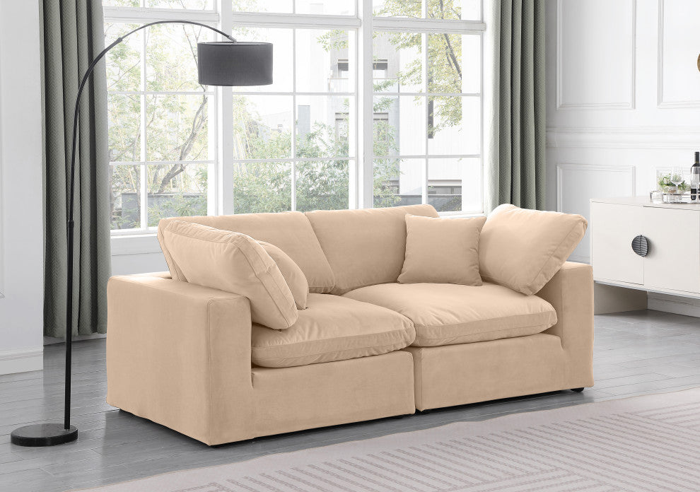 Comfy Upholstered Modular Sofa, Beige, 2-Piece: 2 Corner Chair, Velvet