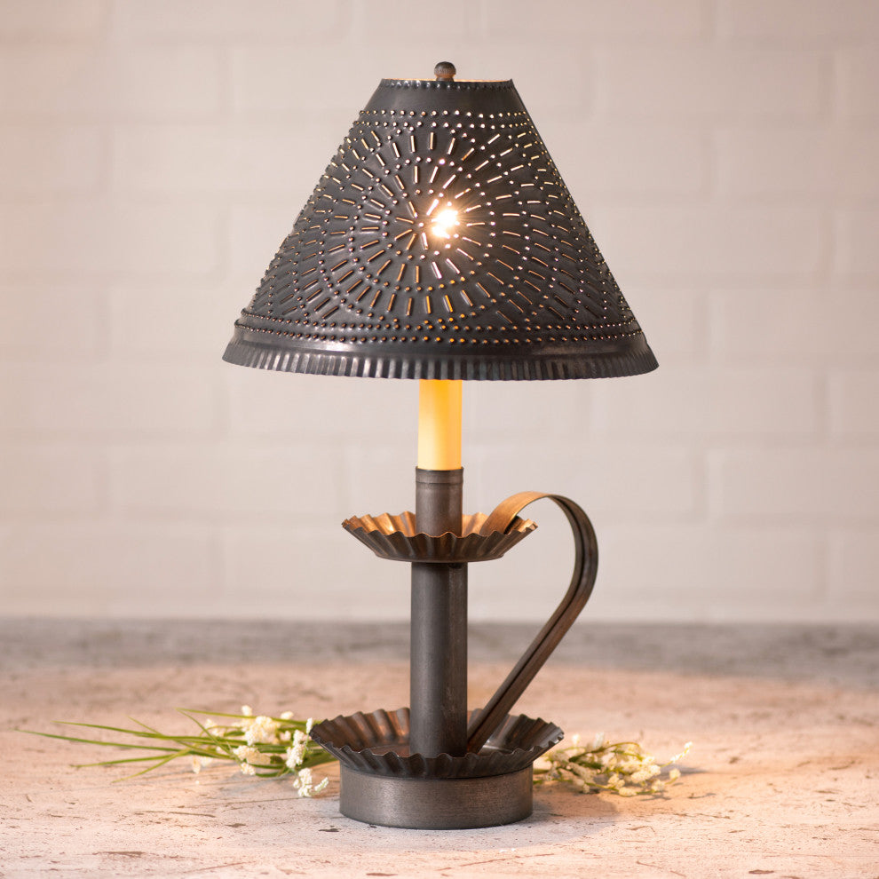 Plantation Candlestick Lamp with Shade - Kettle Black