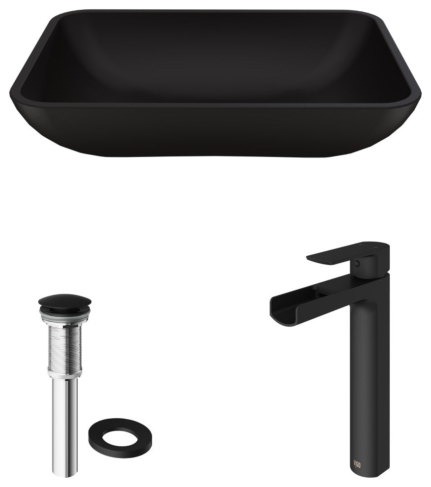 Sottile 18"L x 13"W Glass Vessel Sink and Amada 10"H Faucet Set