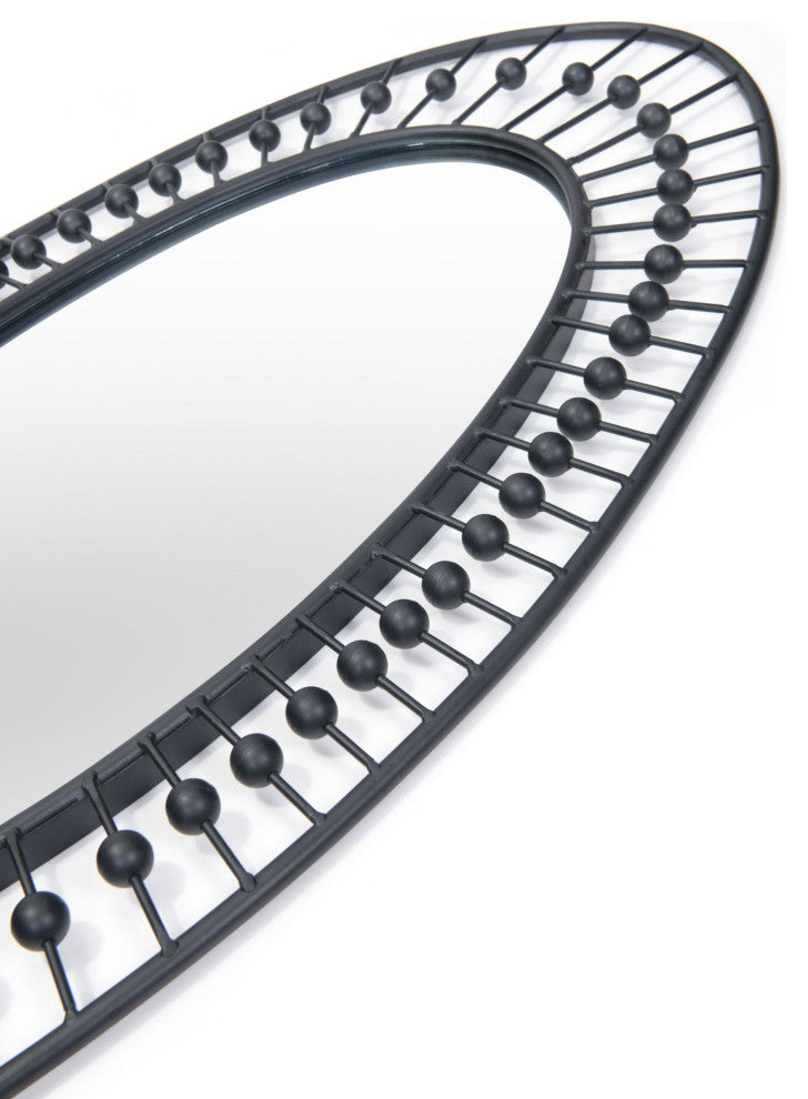 Frame Wall Mirror, Oval, Glass, Steel Metal, Black, Bedroom Living