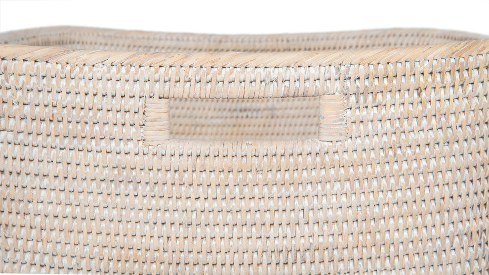 La Jolla Rattan Oblong Storage Basket, Large, White-Wash