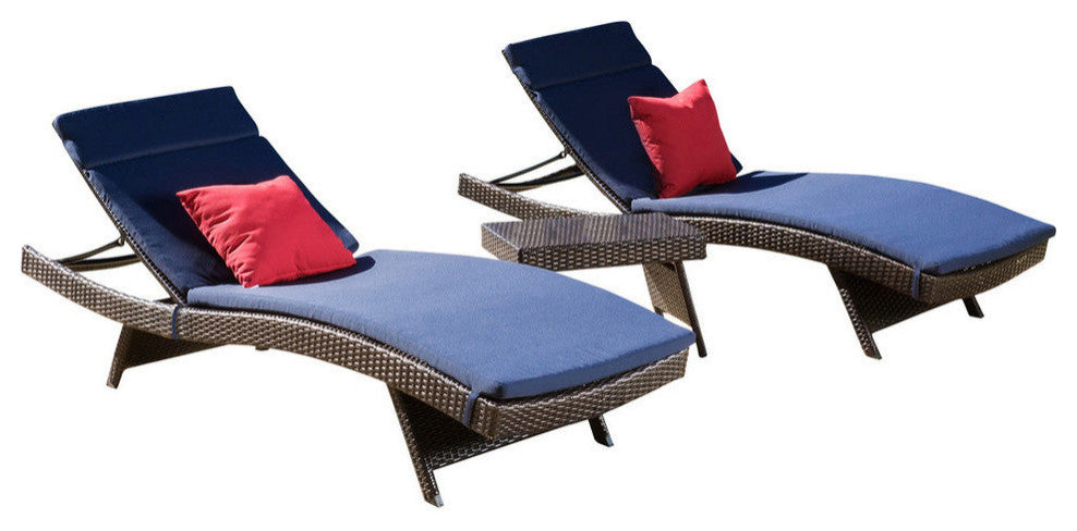 GDF Studio 3-Piece Dumont Outdoor Wicker Chaise Lounge With Cushions
