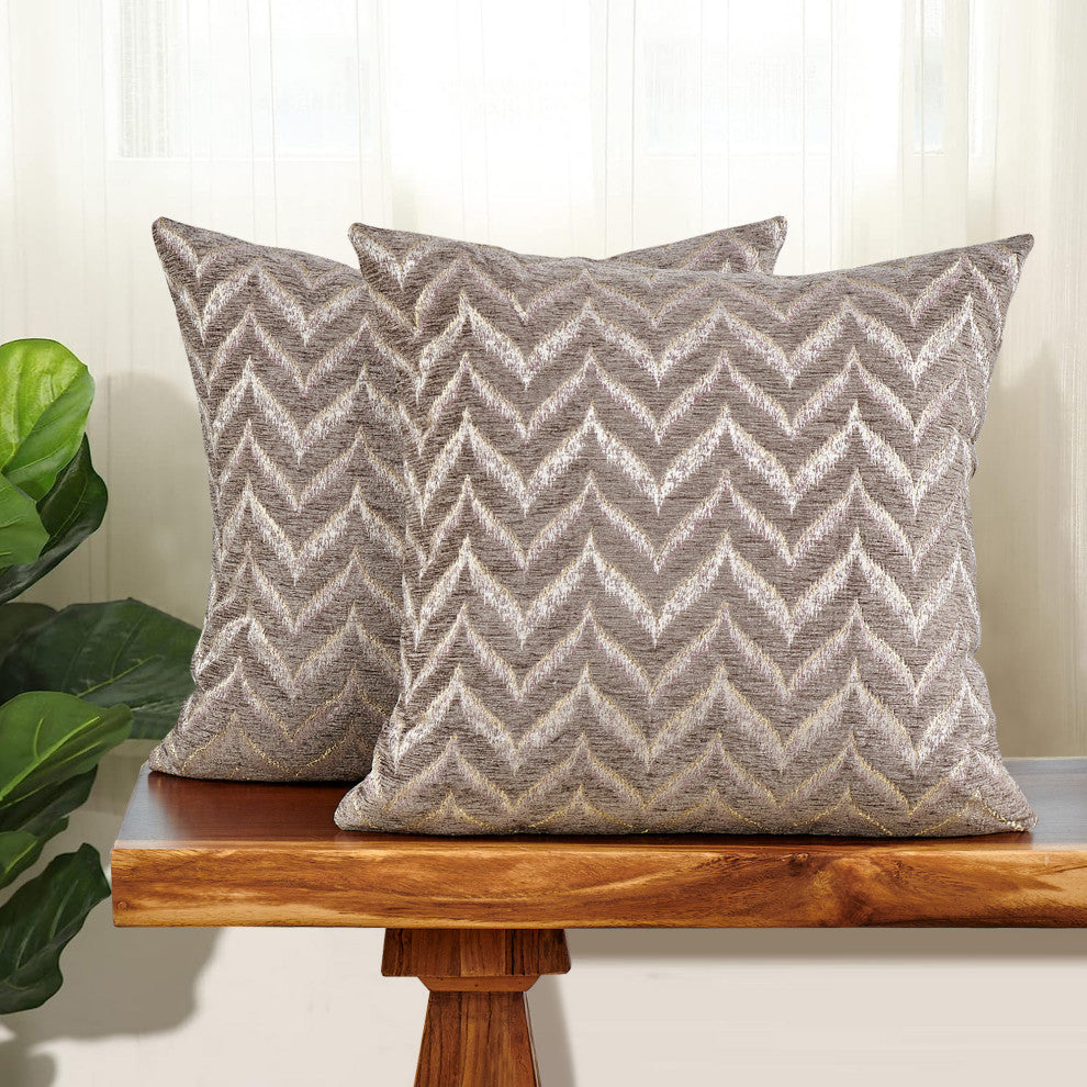 Jacquard Chenille Pillow Covers, 2-Piece Set, Light Brown, 20"x20"