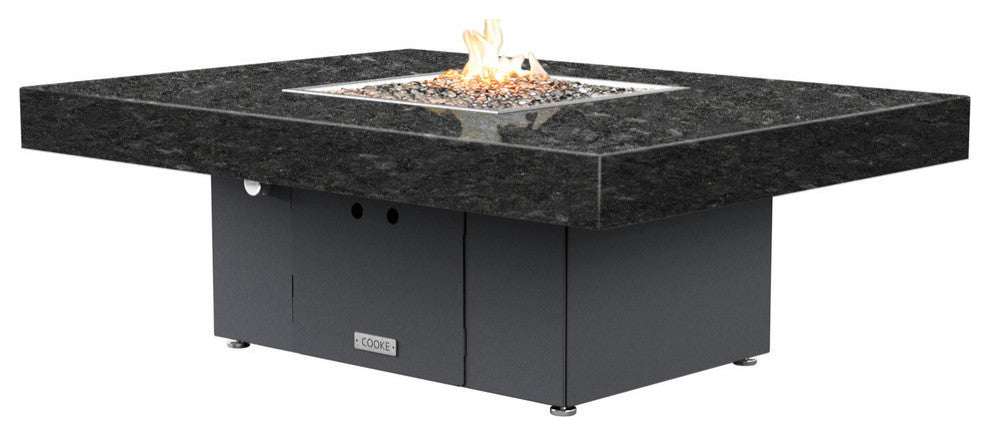 Rectangular Fire Pit Table, 48x36, Propane, Black Pearl Top, Gray