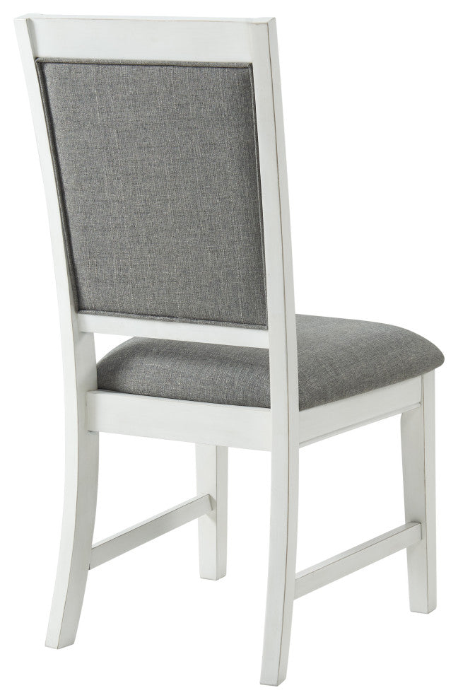 Del Mar Antique White and Gray Linen Dining Room Chairs, Set of 2