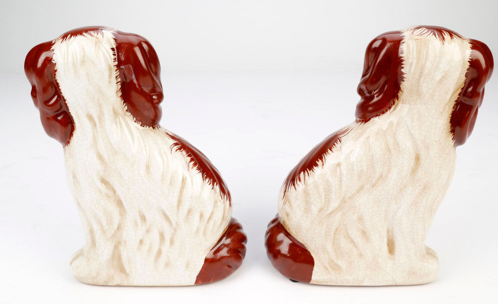Schaefer Ceramic 8" Staffordshire Dogs With Baskets Pair