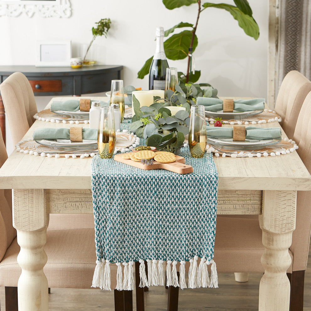 Teal Woven Table Runner 15x72