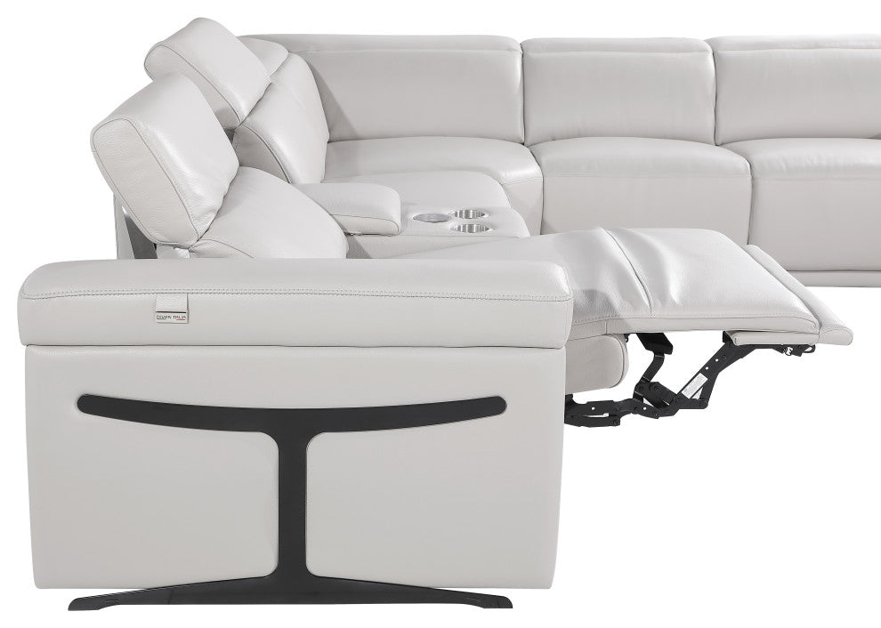 Giovanni 7-Piece 4-Power Reclining Italian Leather Sectional, Light Gray