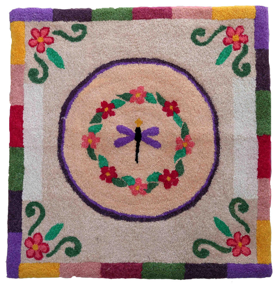 Handmade Contemporary ORA French Hooked Rug 3.2'x3.3', 99cmx102cm, 2021