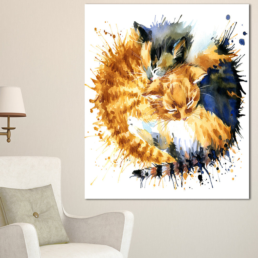 Cute Kitten Graphical Illustration, Animal Canvas Wall Art, 30"x40"