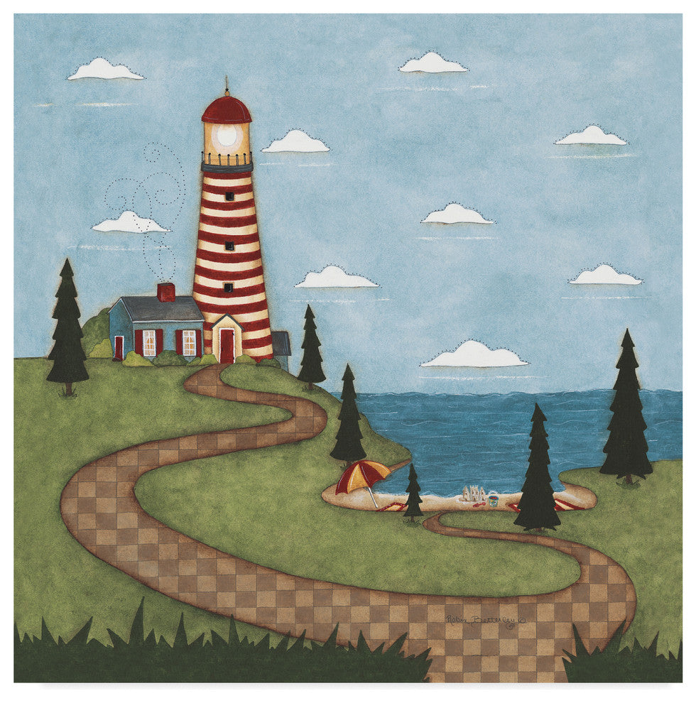 Robin Betterley ''Red And White Lighthouse'' Canvas Art, 24"x24"