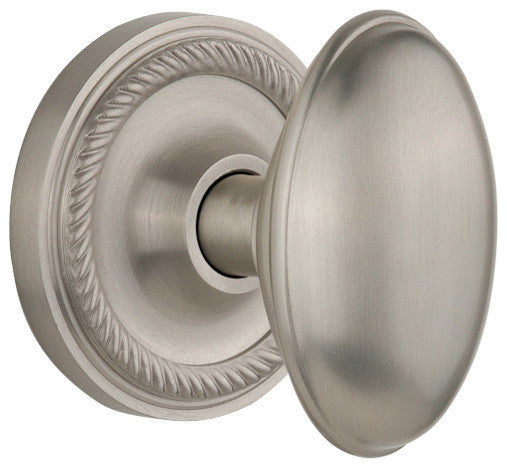 Rope Rosette Privacy Homestead Door Knob, Satin Nickel