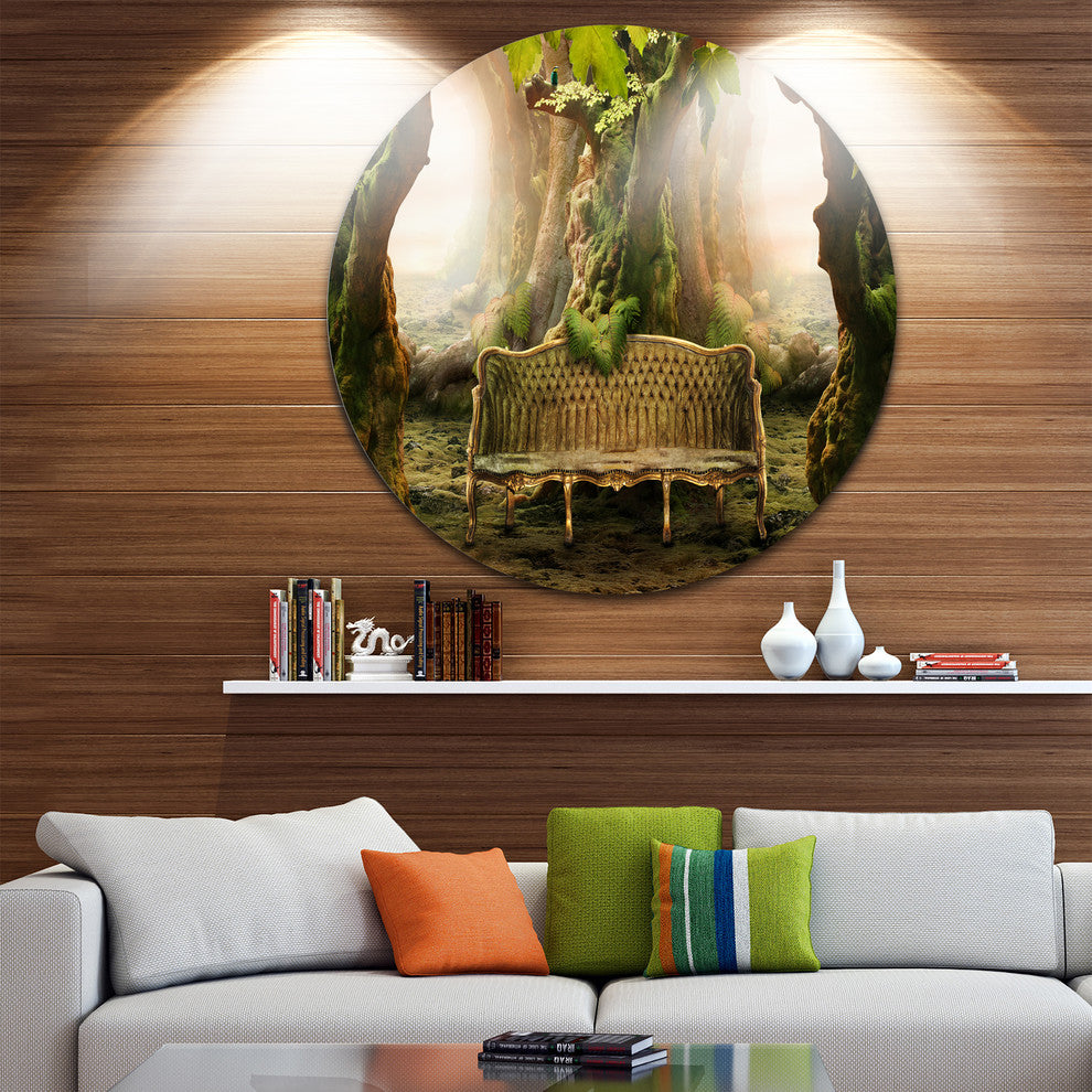 Romantic Seat In Deep Forest, Landscape Photo Round Wall Art, 23"