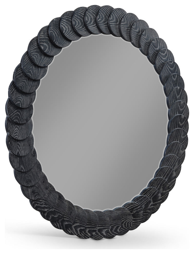 Revolve Oak Veneer Mirror, Black, Round