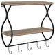 Spurling Wood and Metal Floating Wall Shelf With Hooks