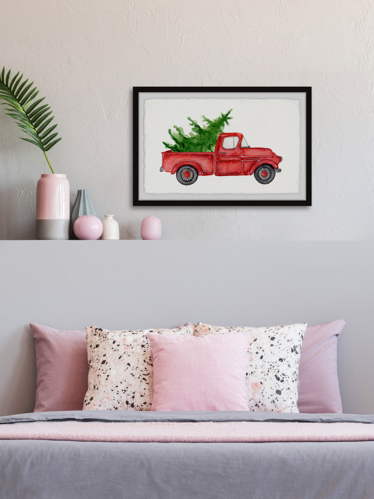 "Rustic Red Pine Truck" Framed Painting Print, 18x12